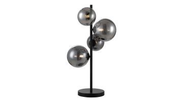 Pronto Wonen tafellamp Olivento zwart met vier smoke glazen bollen op een metalen staander met ronde voet, verspreidt warm licht.