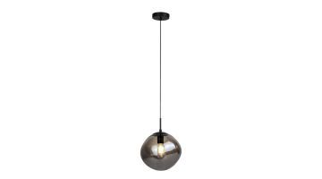 Pronto Wonen hanglamp Macato 1-lichts smoke met ronde rookglazen kap, zwart snoer en plafondplaat, verlicht met warme gloed.