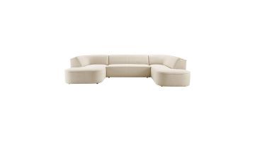 Pronto Wonen Elementenbank Baricci ecru, vooraanzicht met royale U-opstelling en ronde vormen voor een uitnodigend zitcomfort.