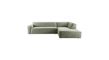 Pronto Wonen Hoekbank Baricci groen, vooraanzicht met strakke lijnen, hoek rechts en royale zitruimte in zachte stof.