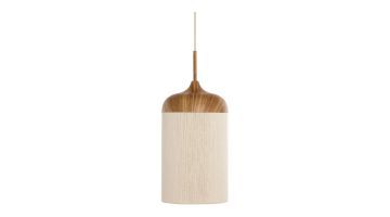 Hanglamp Dania van Light & Living met cilindervormige kap van katoen en houtlook bovenzijde.
