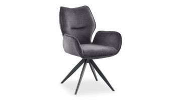 Zwarte eetkamerstoel Oviedo van Profijt Meubel met moderne draaibare poot en gestoffeerde zitting.