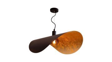 Hanglamp Saceda in zwart met goudkleurige binnenzijde. Uniek golvend ontwerp voor een stijlvolle en sfeervolle verlichting.