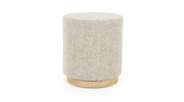 Poef Avah small in de kleur taupe met ronde vorm en stevige houten basis.