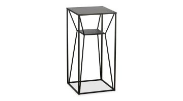 Zwarte metalen bijzettafel Otawara met geometrisch frame en kruislings geplaatste diagonale lijnen.