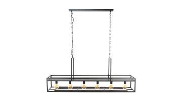 Ziesar hanglamp met rechthoekig metalen frame en zes lichtbronnen.