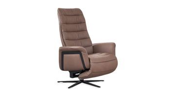 Moderne relaxfauteuil Lifton met gestepte zitting, hoge rugleuning en zwart metalen stervoet