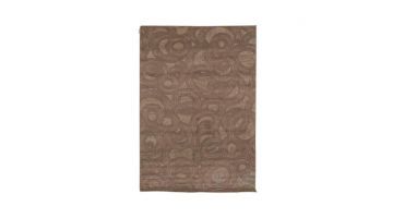 Vloerkleed Delfina in taupe kleur met een organisch cirkelpatroon, bovenaanzicht van het rechthoekige kleed van 200x290 cm.