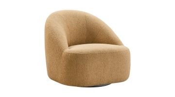 Okergele draaifauteuil Felira van INHOUSE, frontaal in beeld met afgeronde vorm en zachte bekleding.