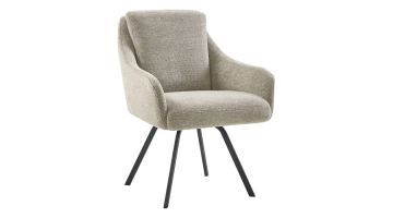 Pronto Wonen eetkamerstoel Meltina in grijze stof met draaibare zitting en zwarte metalen poten, vooraanzicht.