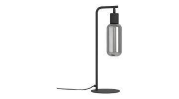 Tafellamp Majone van Eglo met zwart metalen frame en rookglazen kap, geschikt voor E27 lichtbron.