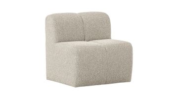 Rechterhoek aanzicht van de WOOOD Mojo eetbank in bouclé beige melange.