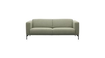  Trendhopper bank Esino 3-zits in groene stof met zwarte metalen poten, vooraanzicht.