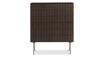  Dyyk Cubio opbergkast in espresso uitvoering met grafisch lijnenspel en metalen poten.