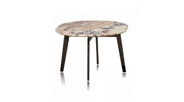 Papadatos salontafel Madison small met rond marmeren blad in warme tinten en metalen poten in bronskleur.