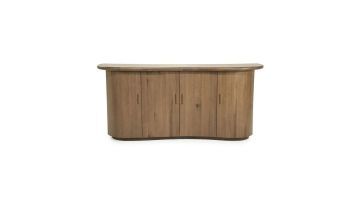 Eleonora Dressoir Josh 180 cm in bruin hout, frontaal gefotografeerd met afgeronde hoeken en vier deuren in een golvende lijn.