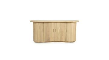 Eleonora Dressoir Josh 180 cm in bruin hout, frontaal gefotografeerd met afgeronde hoeken en vier deuren in een golvende lijn.