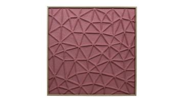  Grote mauve wanddecoratie van papier met geometrisch patroon en houten lijst, formaat 80 x 3 x 80 cm.