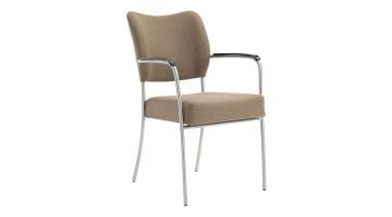 Bert Plantagie armstoel Chacha in beige stof met rank RVS onderstel en armleuningen