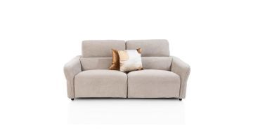 Henders & Hazel 3-zitsbank Anglet beige, vooraanzicht van ruime bank met twee sierkussens.