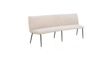 Henders & Hazel eetkamerbank Bovina 210 cm beige crème stof met slank Steelbrown onderstel, schuin van voren