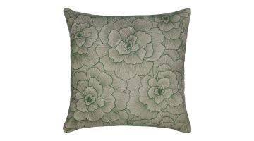 Vierkant sierkussen Faicchio van Pronto Wonen in donkergroen met ton-sur-ton bloemenmotief en fijne geborduurde lijnen voor luxe uitstraling.