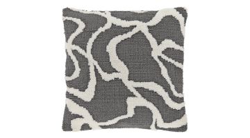 Sierkussen Canosa van Pronto Wonen in donkergrijs met witte abstracte lijnen en hoog-laag structuur voor een speels, modern effect.