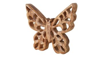 Groot bruin vlinderornament Predore van Pronto Wonen, gemaakt van hout met uitgesneden vleugeldetails en ambachtelijke uitstraling.