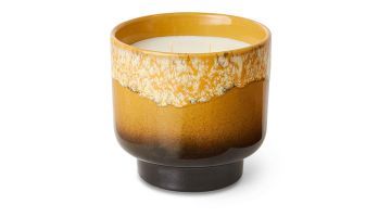  Geurkaars HK Living Valencia in glanzend keramiek met warme bruin-okerkleurige tinten en dubbele lont.