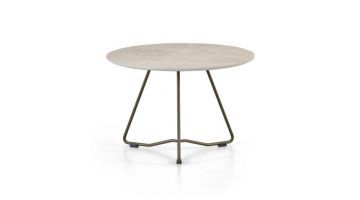 Ronde Montèl Zoe bijzettafel met licht blad in Cream Navona en slank metalen onderstel in Perle Brown