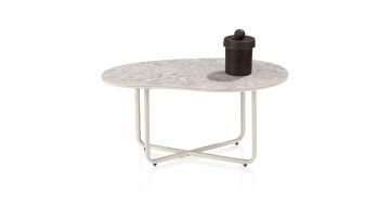 Organische bijzettafel ROTA met keramiek terrazzo blad en crèmekleurig metalen onderstel