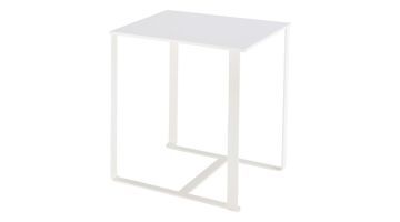 Bert Plantagie Clyde bijzettafel in offwhite met vierkant tafelblad en metalen frame, recht van voren gefotografeerd op witte achtergrond.