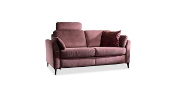 Harper slaapbank in mauve stof als stijlvolle tweezitsbank met losse sierkussens