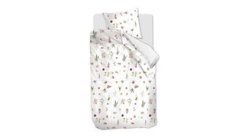 Dekbedovertrek Marjolein Bastin Botanicus wit katoen met handgetekende bloemen en notitieboekjes, eenpersoons uitvoering.