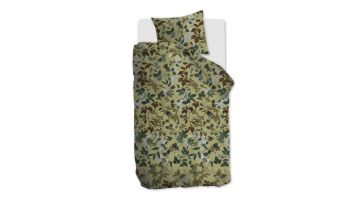 Beddinghouse dekbedovertrek Gigi Groen met bladerenprint en clematisbloemen, eenpersoons uitvoering.