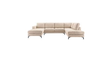 Beige INHOUSE hoekbank Rokias rechts, volledig frontaal weergegeven