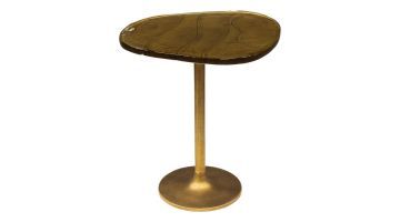 Bijzettafel Eclipse M met organisch blad en ronde voet in antiek goud.