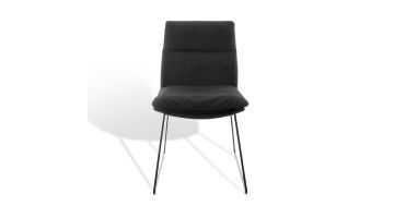 Zwarte KFF Faye eetkamerstoel met gestoffeerde zitting en slank metalen sledeonderstel, vooraanzicht