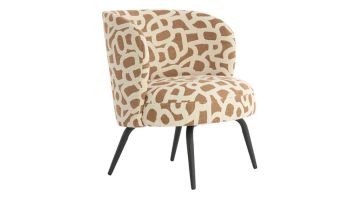 Fauteuil Dieyda van Light & Living met grafisch patroon in terra en cream, ronde rugleuning en zwarte poten.