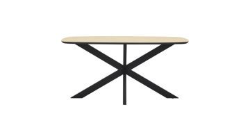 Trendhopper Tafel Hano Deens Ovaal met HPL blad van 160x100 cm en zwarte metalen kruispoot, frontaal gefotografeerd tegen een neutrale achtergrond.