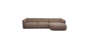 Trendhopper bank Ardore met ronde vormen en brede zit in beige stof, gezien van voren.