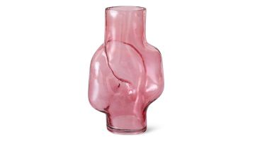 Roze glazen vaas van HKLIVING met organische vorm en hoge hals, losstaand gefotografeerd tegen een witte achtergrond.