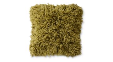 Vierkant HKLIVING Fluffy kussen in olijfgroen, met volle en pluizige structuur.