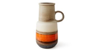 Close-up productfoto van de HKLIVING Grote Vloervaas Lava in keramiek met beige, bruin en feloranje kleurverloop en handvat.