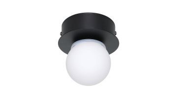 Zwarte wand- en plafondlamp Moisano met matte glazen bol, frontaanzicht