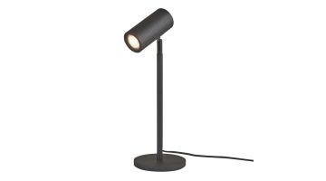 Java tafellamp zwart van metaal en bamboe met verstelbare spot, minimalistisch afgewerkt in zwart.