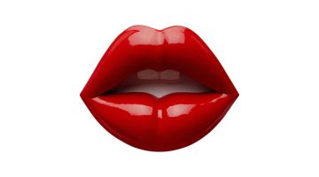 Wanddecoratie rode lippen met hoogglans afwerking, frontaal zicht op witte achtergrond.