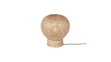 Tafellamp Barbados van bamboe en metaal in naturel uitvoering op witte achtergrond.