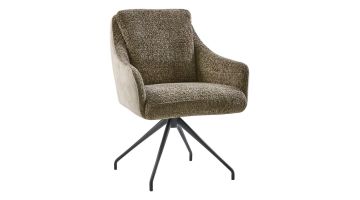 Pronto Wonen eetkamerstoel Meltina draaibaar in velvet groen met zwarte metalen poten, vooraanzicht.