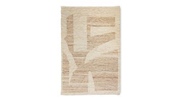 HKLIVING vloerkleed Wol Contour 180x280 cm in beige en bruintinten met subtiel grafisch patroon, bovenaanzicht.